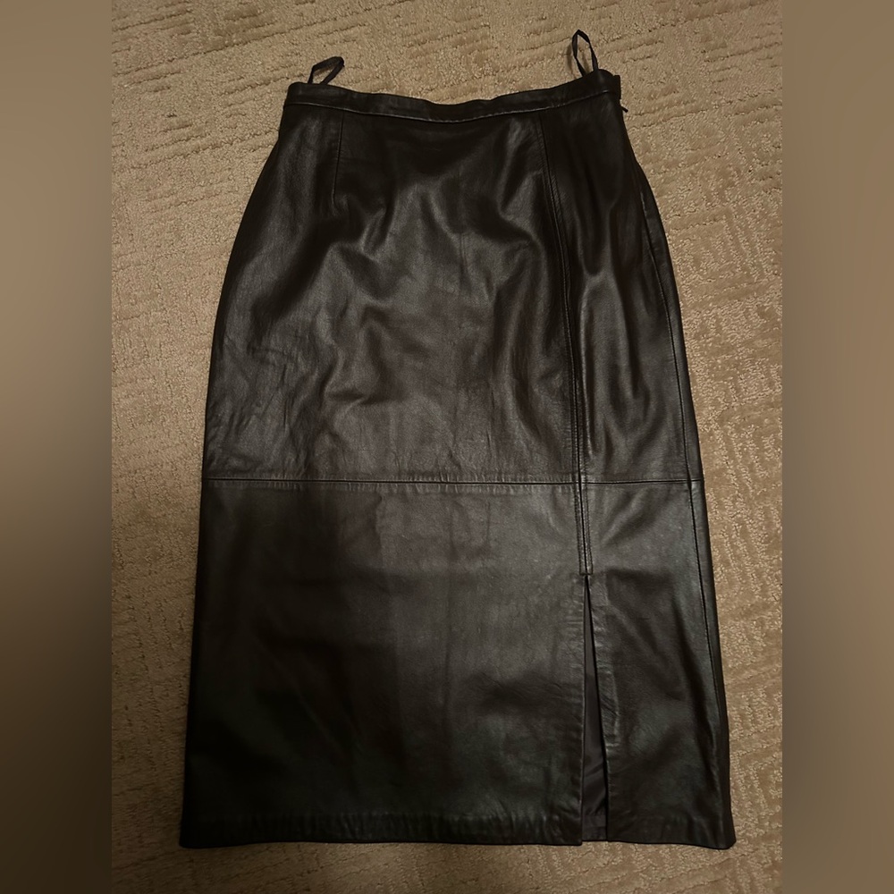 Terry Lewis Classic Luxuries Brown Leather Pencil Skirt